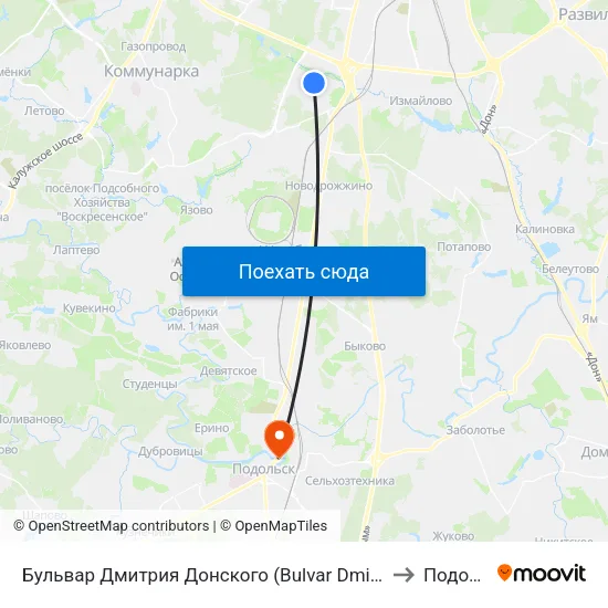 Бульвар Дмитрия Донского (Bulvar Dmitriya Donskogo) to Подольск map