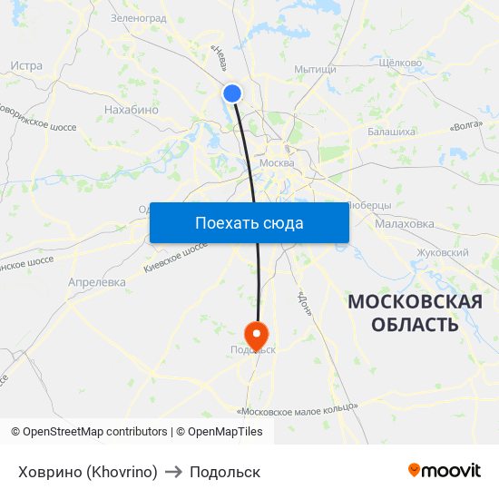 Ховрино (Khovrino) to Подольск map