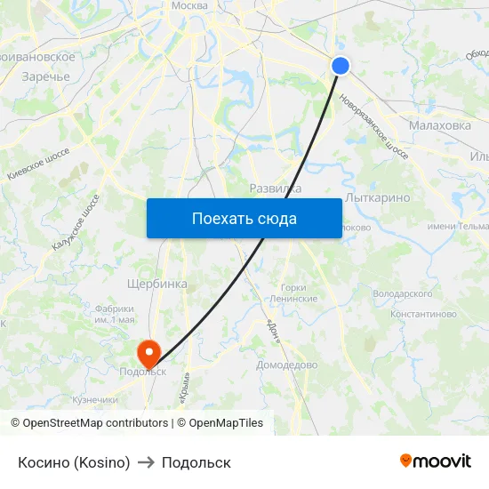 Косино (Kosino) to Подольск map