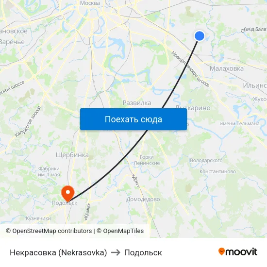 Некрасовка (Nekrasovka) to Подольск map