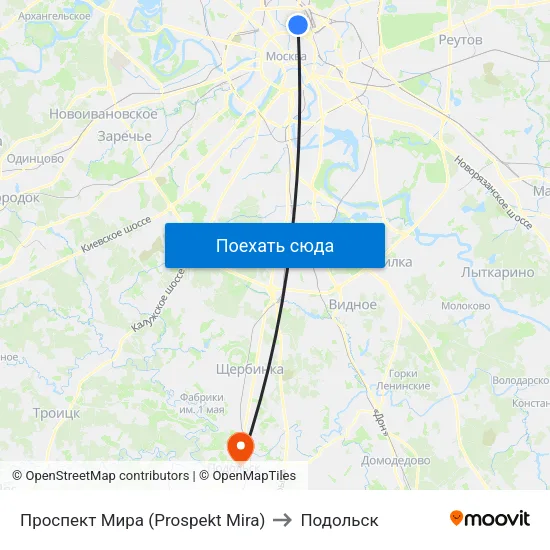 Проспект Мира (Prospekt Mira) to Подольск map