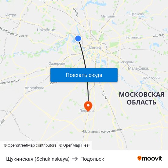 Щукинская (Schukinskaya) to Подольск map