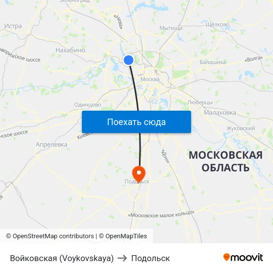 Войковская (Voykovskaya) to Подольск map