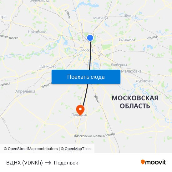 ВДНХ (VDNKh) to Подольск map