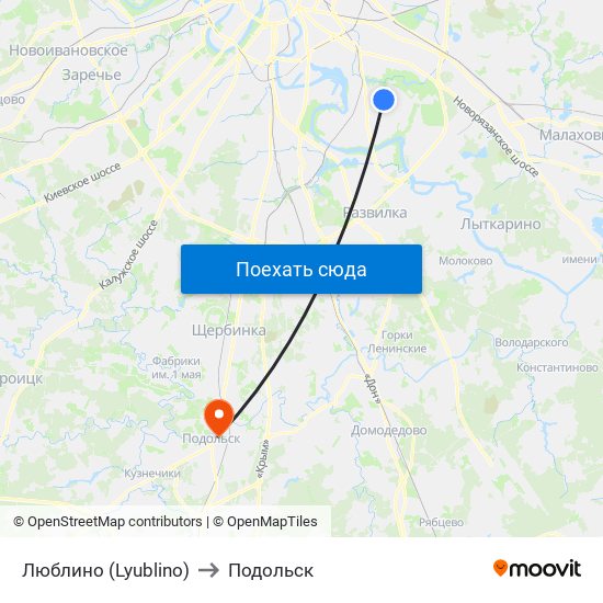 Люблино (Lyublino) to Подольск map