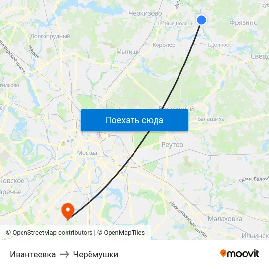 Ивантеевка to Черёмушки map