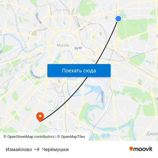 Измайлово to Черёмушки map