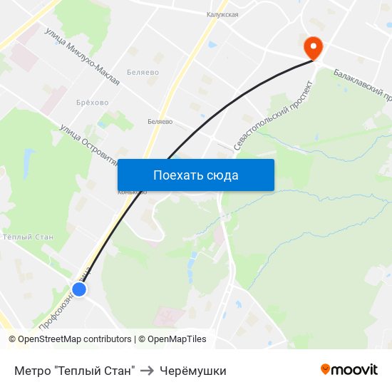 Метро "Теплый Стан" to Черёмушки map