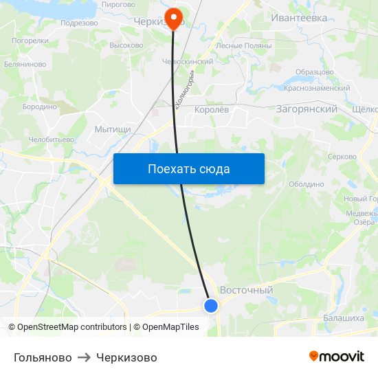 Гольяново to Черкизово map