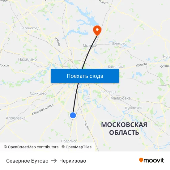 Северное Бутово to Черкизово map