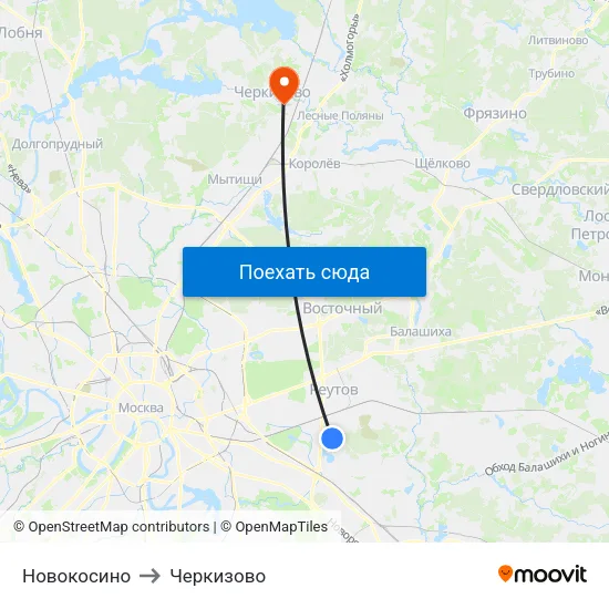 Новокосино to Черкизово map