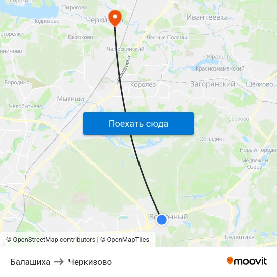 Балашиха to Черкизово map