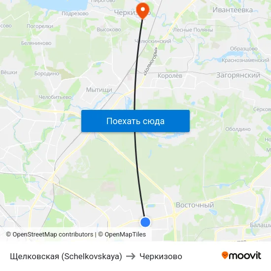 Щелковская (Schelkovskaya) to Черкизово map