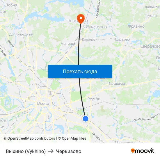 Выхино (Vykhino) to Черкизово map