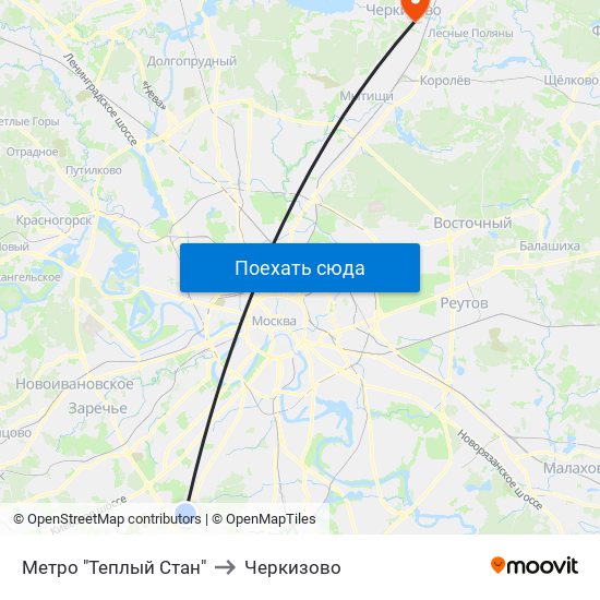 Метро "Теплый Стан" to Черкизово map