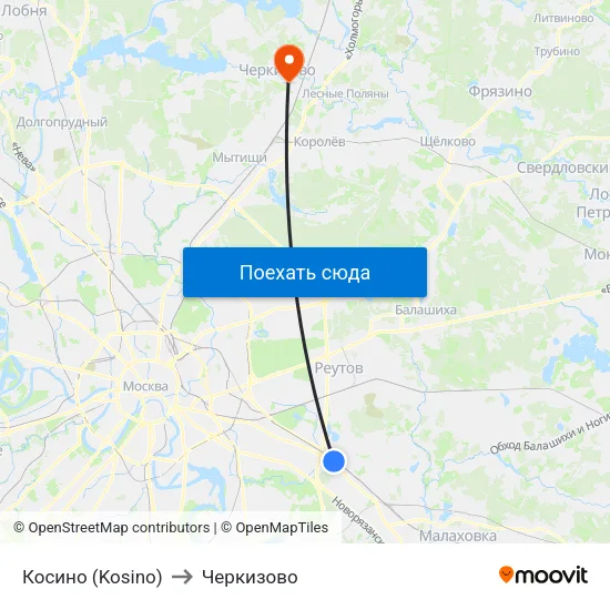 Косино (Kosino) to Черкизово map