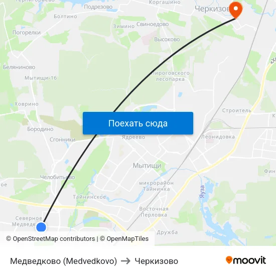 Медведково (Medvedkovo) to Черкизово map