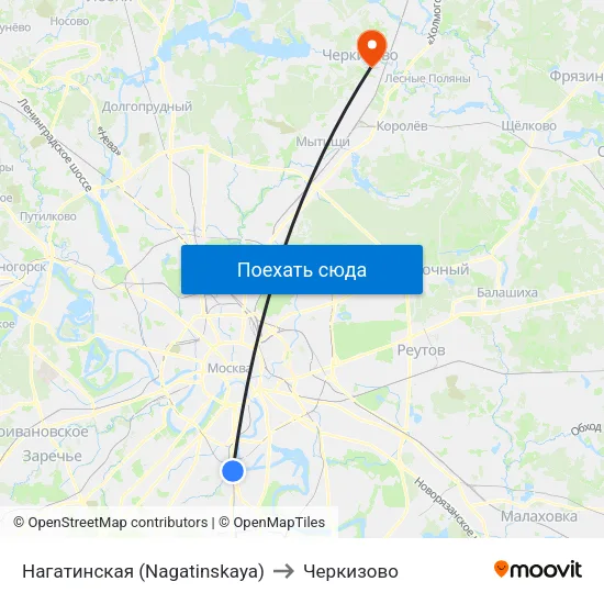 Нагатинская (Nagatinskaya) to Черкизово map