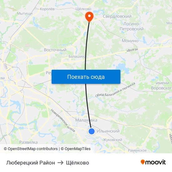 Люберецкий Район to Щёлково map