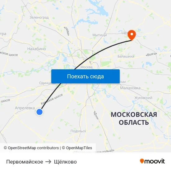 Первомайское to Щёлково map
