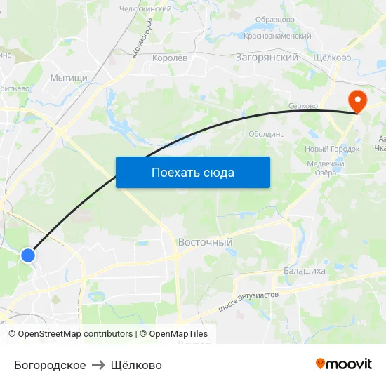 Богородское to Щёлково map