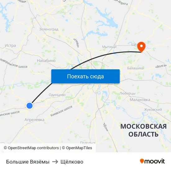 Большие Вязёмы to Щёлково map