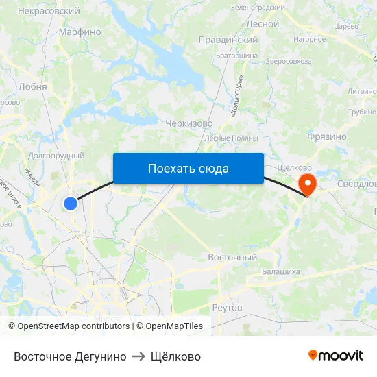 Восточное Дегунино to Щёлково map