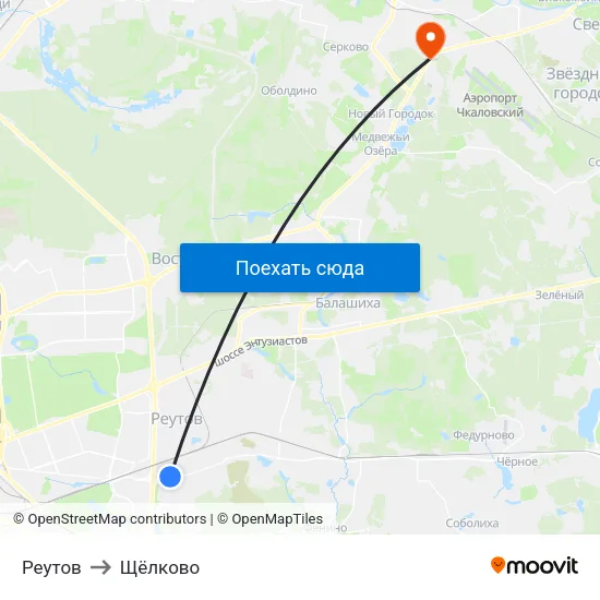 Реутов to Щёлково map