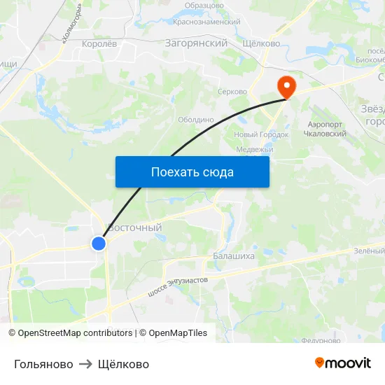 Гольяново to Щёлково map