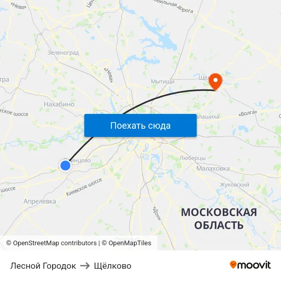 Лесной Городок to Щёлково map