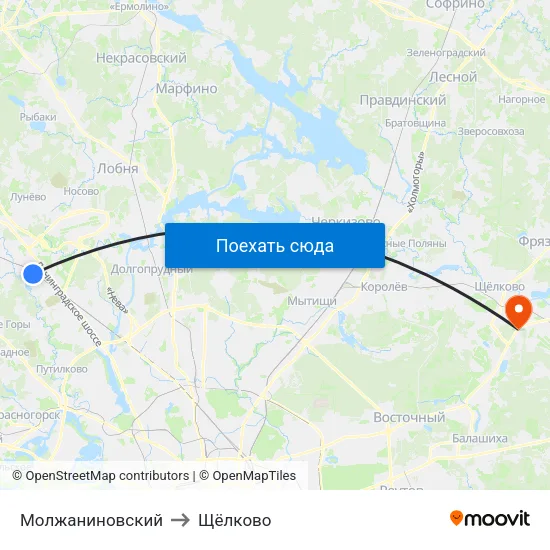 Молжаниновский to Щёлково map