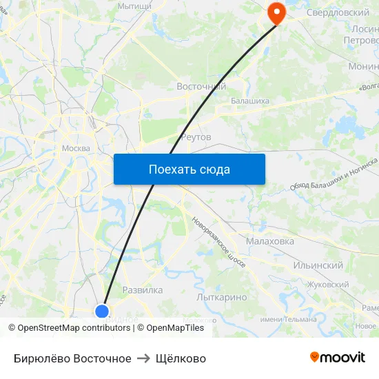 Бирюлёво Восточное to Щёлково map