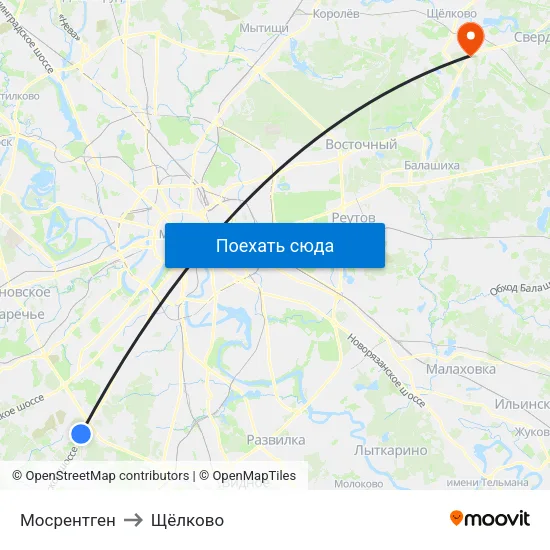 Мосрентген to Щёлково map