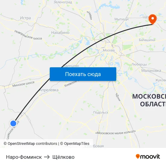 Наро-Фоминск to Щёлково map