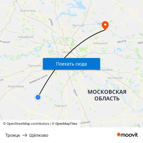 Троицк to Щёлково map