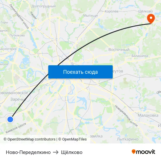 Ново-Переделкино to Щёлково map