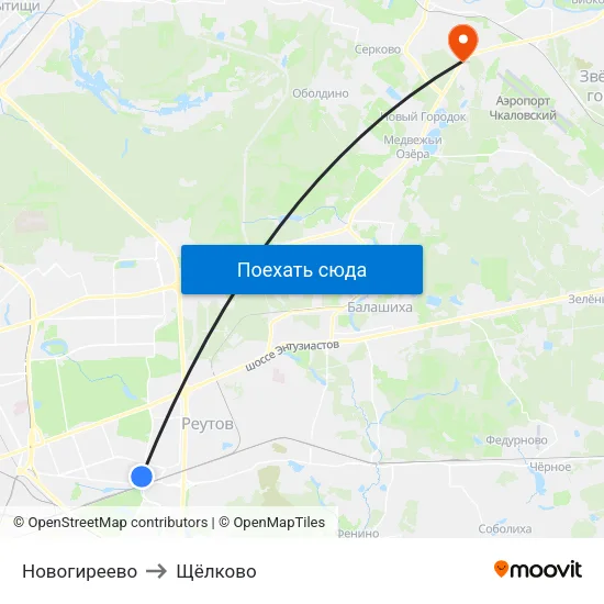 Новогиреево to Щёлково map