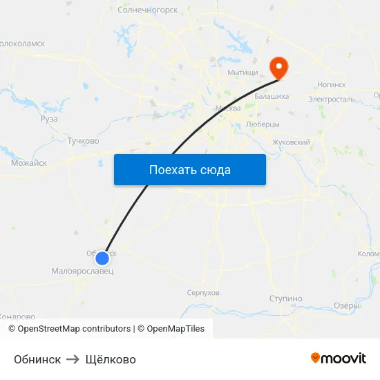Обнинск to Щёлково map
