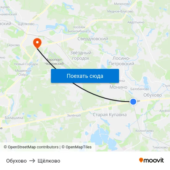 Обухово to Щёлково map