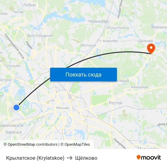 Крылатское (Krylatskoe) to Щёлково map