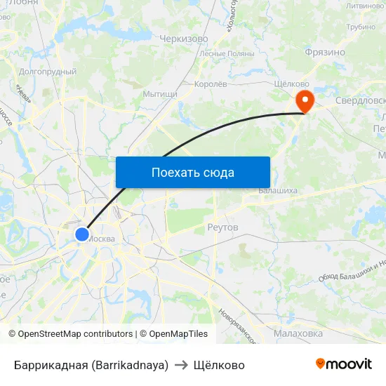 Баррикадная (Barrikadnaya) to Щёлково map
