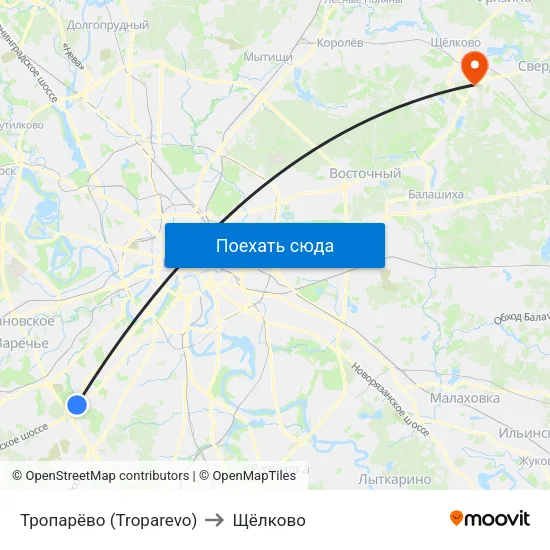 Тропарёво (Troparevo) to Щёлково map