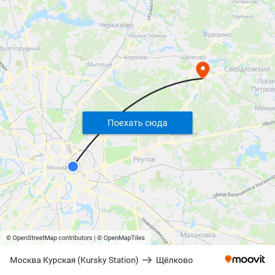 Москва Курская (Kursky Station) to Щёлково map