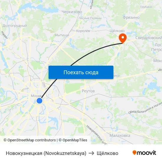 Новокузнецкая (Novokuznetskaya) to Щёлково map