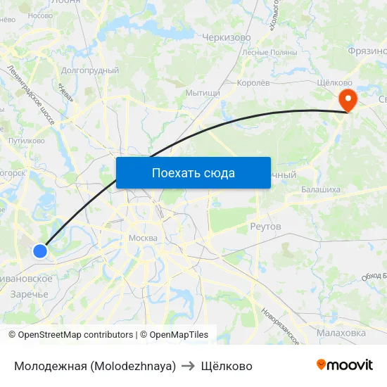 Молодежная (Molodezhnaya) to Щёлково map