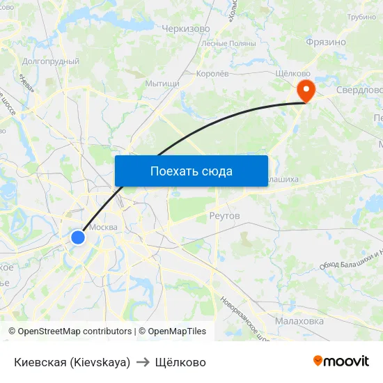 Киевская (Kievskaya) to Щёлково map