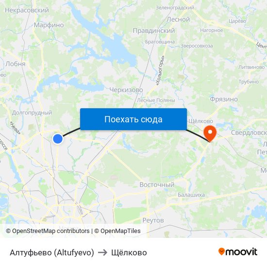 Алтуфьево (Altufyevo) to Щёлково map