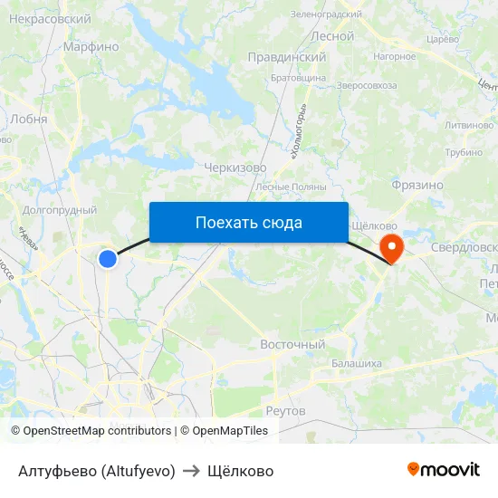 Алтуфьево (Altufyevo) to Щёлково map