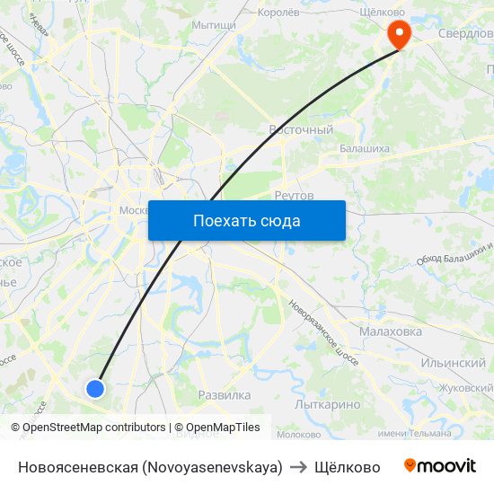 Новоясеневская (Novoyasenevskaya) to Щёлково map