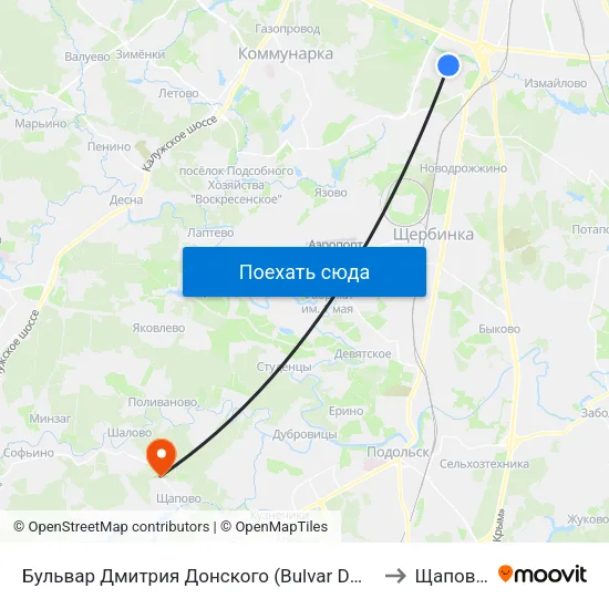 Бульвар Дмитрия Донского (Bulvar Dmitriya Donskogo) to Щаповское map